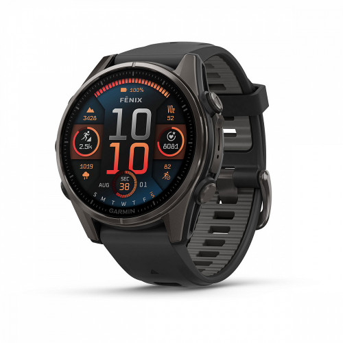 Fenix 8 - 43 мм, AMOLED Sapphire, угольно-черный DLC, пепельно-серый ремешок