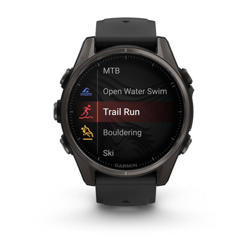 Fenix 8 - 43 мм, AMOLED Sapphire, угольно-черный DLC, пепельно-серый ремешок
