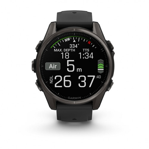 Fenix 8 - 43 мм, AMOLED Sapphire, угольно-черный DLC, пепельно-серый ремешок