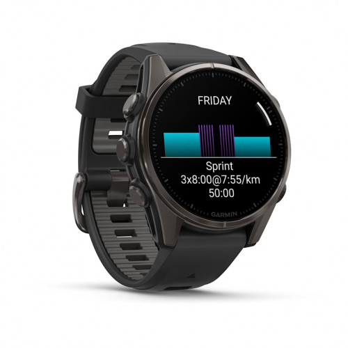 Fenix 8 - 43 мм, AMOLED Sapphire, угольно-черный DLC, пепельно-серый ремешок